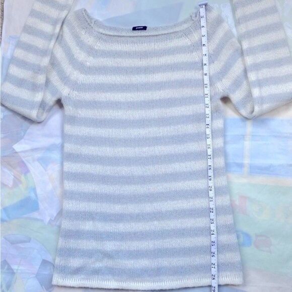 J Crew Sweater Small Gray White Striped Mohair Wool Blend Nautical Lightweight - Picture 3 of 8